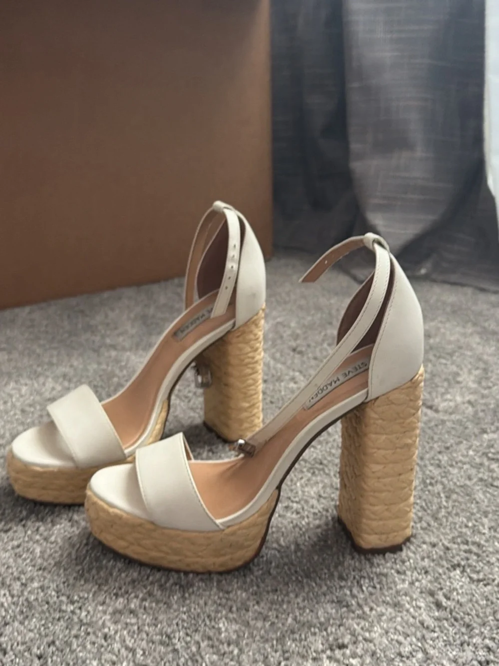Steve Madden Cream Braided Platform Sandals with Ankle Strap
